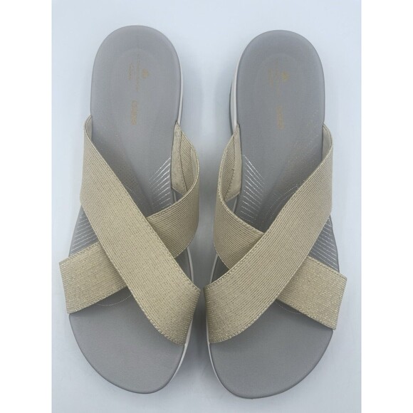 CLARKS Cloudsteppers Arla Elin Gold Metallic Women's Slide Sandals 12M - Picture 2 of 10
